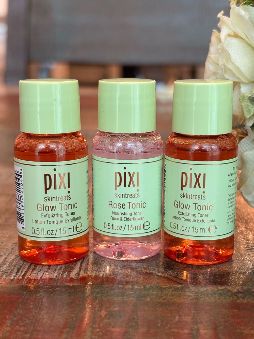 NEW Pixi ROSE TONIC Hydrating + GLOW TONIC Exfoliating TONER Minis BUNDLE of 3!